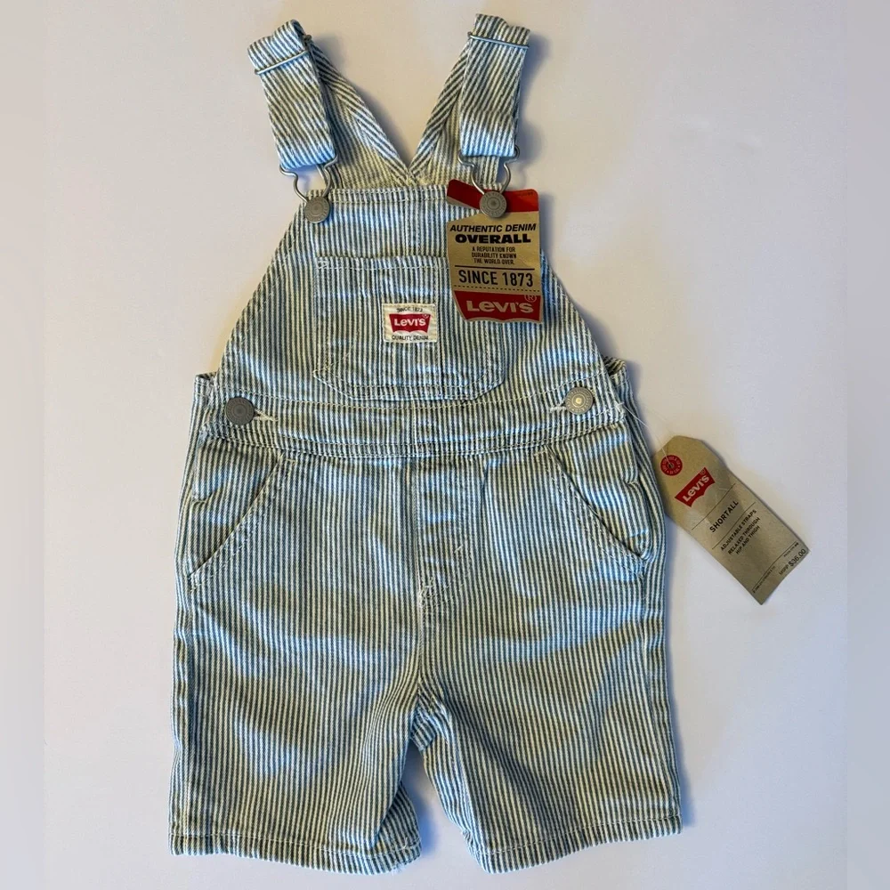 Levi's 12M Overalls Shortall with Blue and White Stripes - Picture 1 of 4